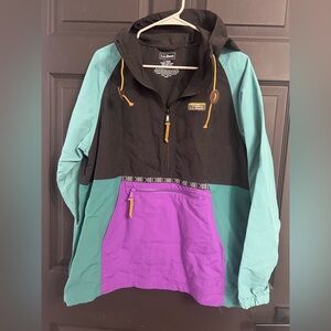 L.L. Bean Black, Teal & Purple Colorblock Pullover Anorak